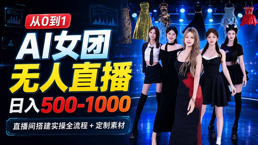AI 女团无人直播，躺入500-1000每天，直播间搭建实操全流程+定制素材-我爱发帖