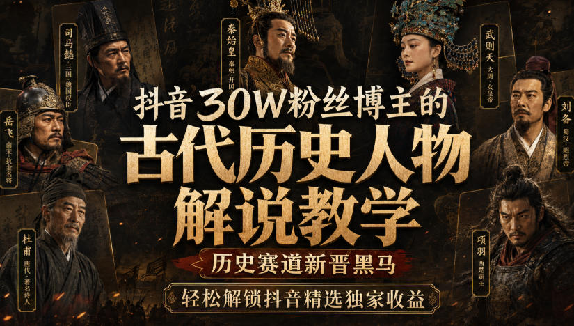 抖音30W粉丝博主的古代历史人物解说教学，历史赛道新晋黑马，轻松解锁抖音精选独家收益采购|汽车产业|汽车配件|机加工企业家交流社群中心