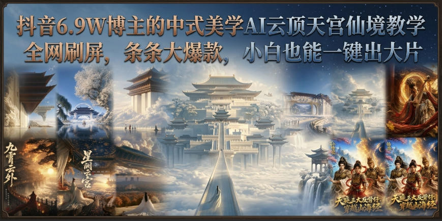 抖音6.9W博主的中式美学AI云顶天宫仙境教学,全网刷屏,条条大爆款,小白也能一键出大片-旺仔资源库