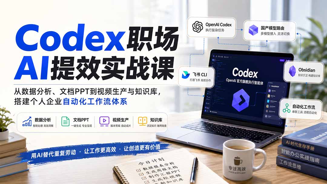 Codex职场AI提效实战课：从数据分析、文档PPT到视频生产与知识库，搭建个人企业自动化工作流体系-旺仔资源库