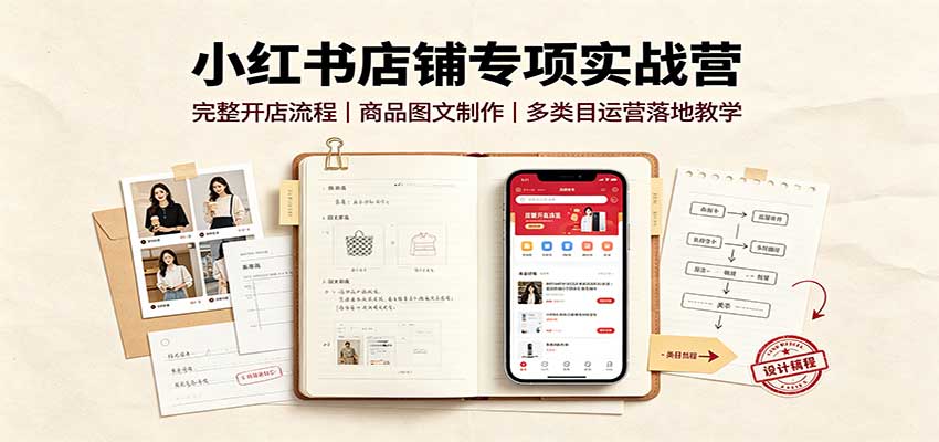 小红书店铺专项实战营:完整开店流程,商品图文制作,多类目运营落地教学-旺仔资源库