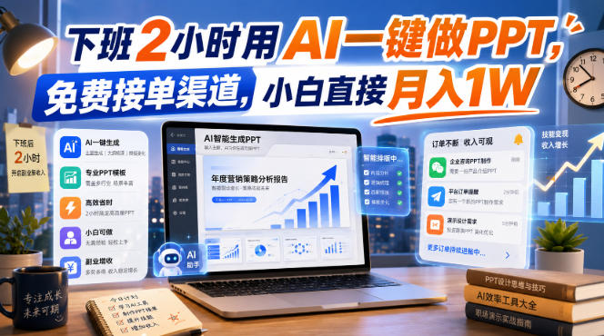 下班2小时用AI一键做PPT，免费接单渠道，小白直接月入1W【揭秘】｜焦圣希 18818568866