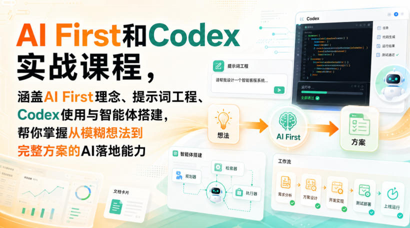 AI First和Codex实战课,涵盖AI First理念、提示词工程、Codex使用与智能体搭建,掌握从模糊想法到完整方案的AI落地能力-项目汇