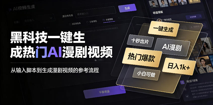 黑科技一键生成热门AI漫剧视频，十秒钟即可搞定，小白也能日入1k+【揭秘】采购|汽车产业|汽车配件|机加工企业家交流社群中心