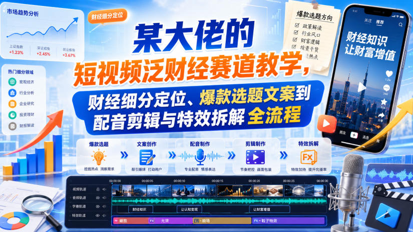 某大佬的短视频泛财经赛道教学,财经细分定位、爆款选题文案到配音剪辑与特效拆解全流程-我爱发帖