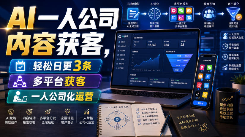 AI一人公司内容获客，轻松日更3条，多平台获客，一人公司化运营(更新0827)-旺仔资源库