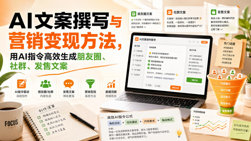 AI文案撰写与营销变现方法,用AI指令高效生成朋友圈、社群、发售文案-我爱发帖