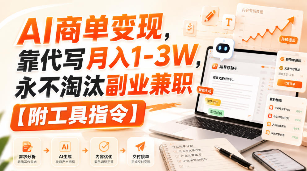 AI商单变现，靠代写月入1-3W，永不淘汰副业兼职【附工具指令】【揭秘】｜焦圣希 18818568866