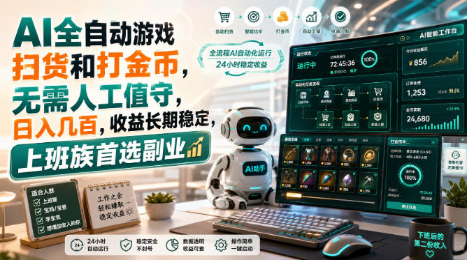 AI全自动游戏皮肤扫货和打金币,日入几百,内部方法大揭秘,0门槛!-旺仔资源库