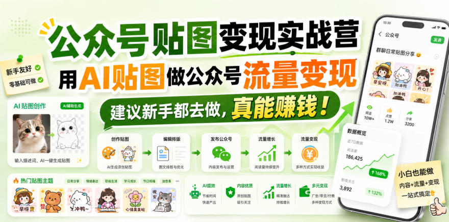 公众号贴图变现实战营，用AI贴图做公众号流量变现，建议新手都去做，真能賺钱！-我爱发帖