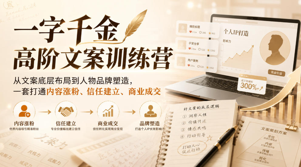 一字千金高阶文案训练营，从文案底层布局到人物品牌塑造，一套打通内容涨粉、信任建立、商业成交-旺仔资源库