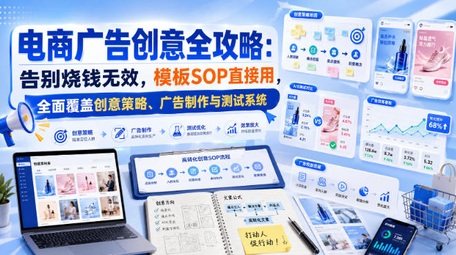 电商广告创意全攻略：告别烧钱无效，模板SOP直接用，全面覆盖创意策略、广告制作与测试系统【原创双语字幕】-我爱发帖
