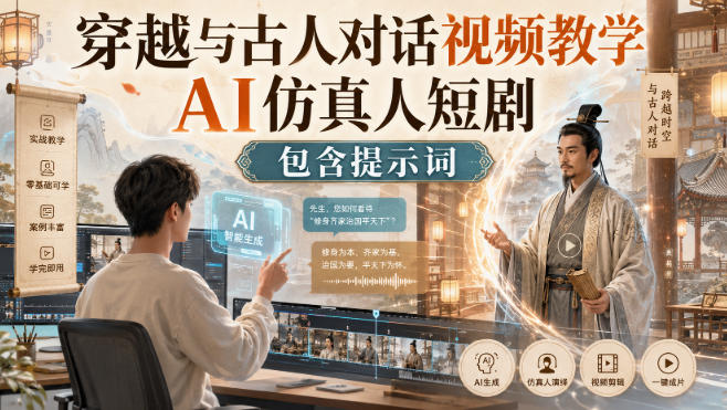 穿越与古人对话视频教学，AI仿真人短剧，包含提示词-我爱发帖