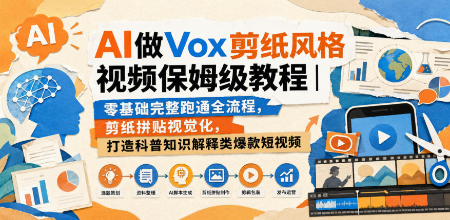 AI做Vox剪纸风格视频保姆级教程｜零基础完整跑通全流程，剪纸拼贴视觉化，打造科普知识解释类爆款短视频-我爱发帖
