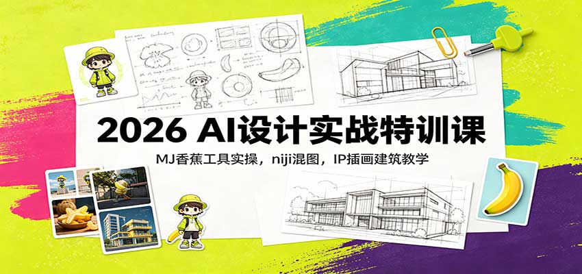 2026 AI设计实战特训课：MJ香蕉工具实操，niji混图，IP插画建筑教学｜焦圣希 18818568866
