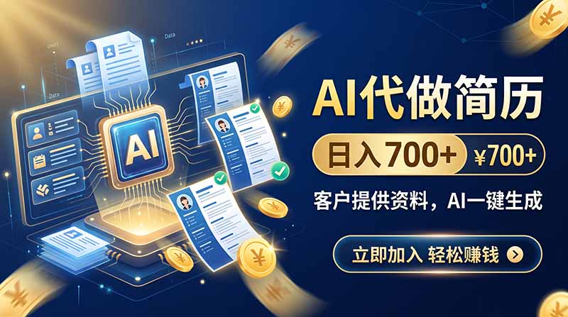 AI代做简历,日入700+,客户提供资料,AI一键生成-旺仔资源库