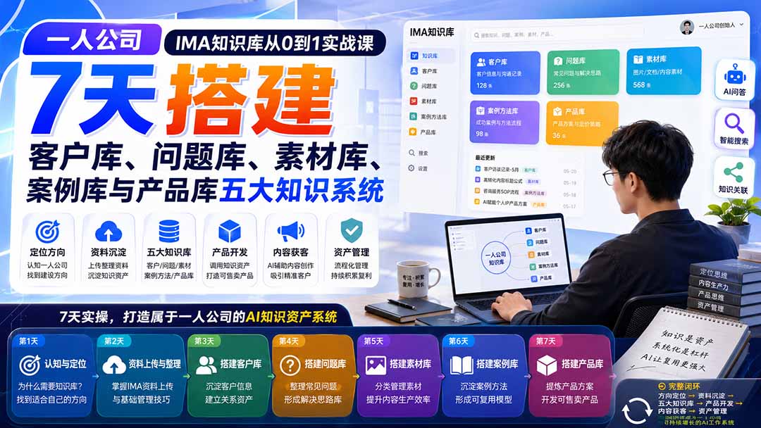 一人公司IMA知识库从0到1实战课:7天搭建客户库、问题库、素材库、案例库与产品库五大知识系统-旺仔资源库