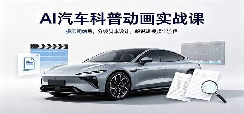 AI汽车科普动画实战课：提示词编写，分镜脚本设计，解说短视频全流程｜焦圣希 18818568866