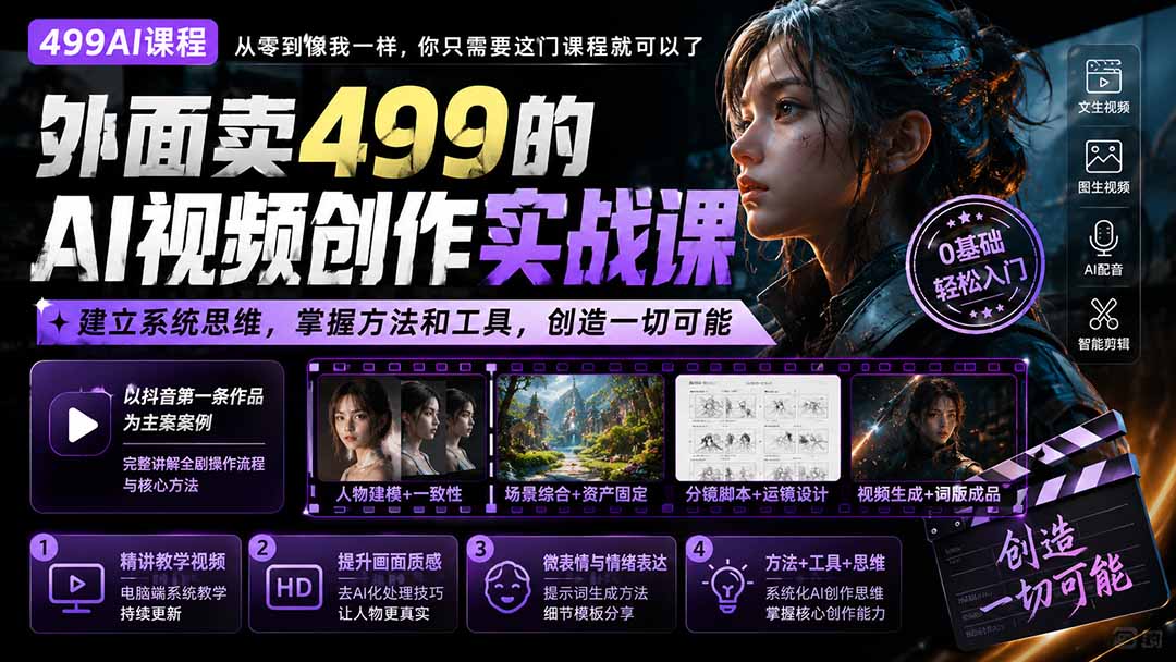 外面卖499的AI视频创作实战课：建立系统思维，掌握方法和工具，创造一切可能。｜焦圣希 18818568866