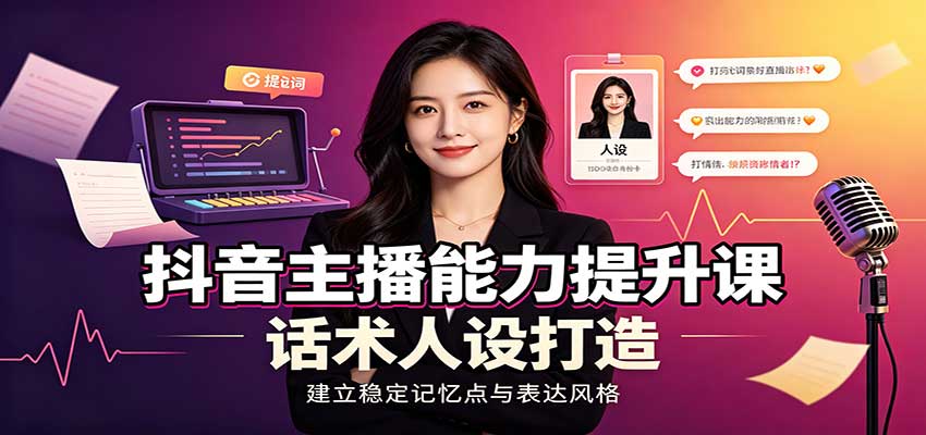 抖音主播能力提升课：账号底层逻辑，直播间搭建调试，话术人设打造全套教学-旺仔资源库