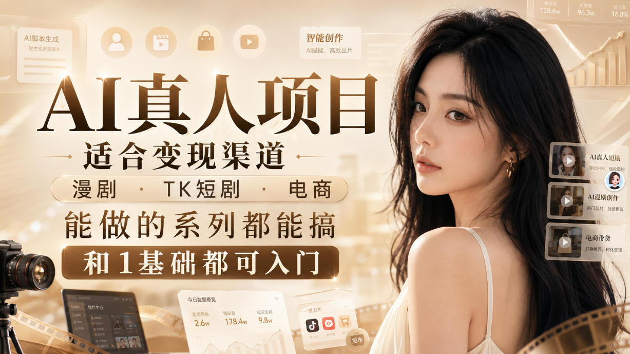 AI真人项目，适合变现渠道，漫剧，TK短剧，电商，能做的系列都能搞，0和1基础都可入门｜焦圣希 18818568866