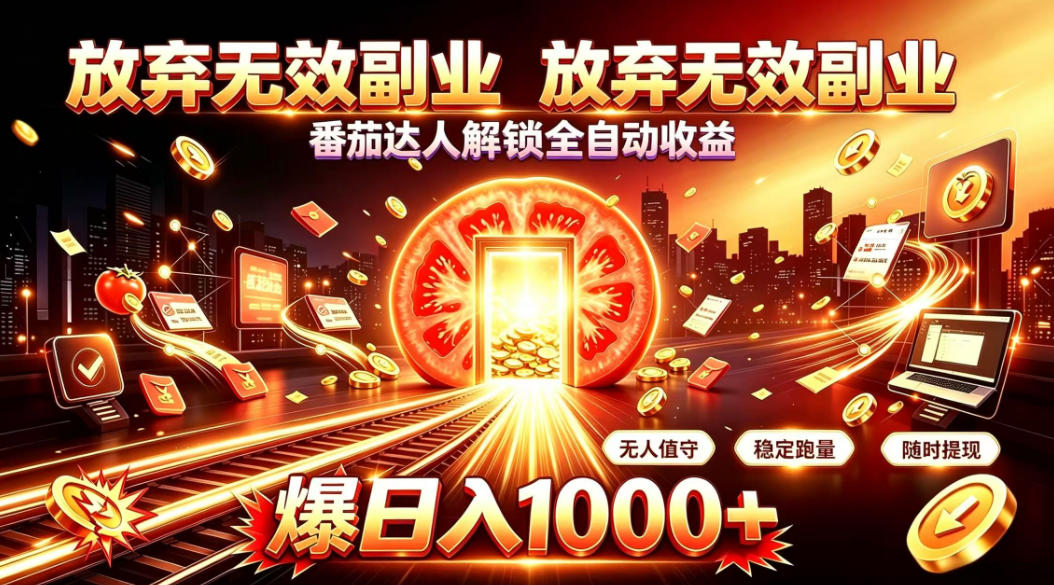 放弃无效副业,番茄达人解锁全自动收益,日入1k+,门槛最低的线上轻资产项目【揭秘】-旺仔资源库