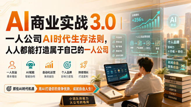 AI商业实战3.0｜一人公司AI时代生存法则，人人都能打造属于自己的一人公司-旺仔资源库