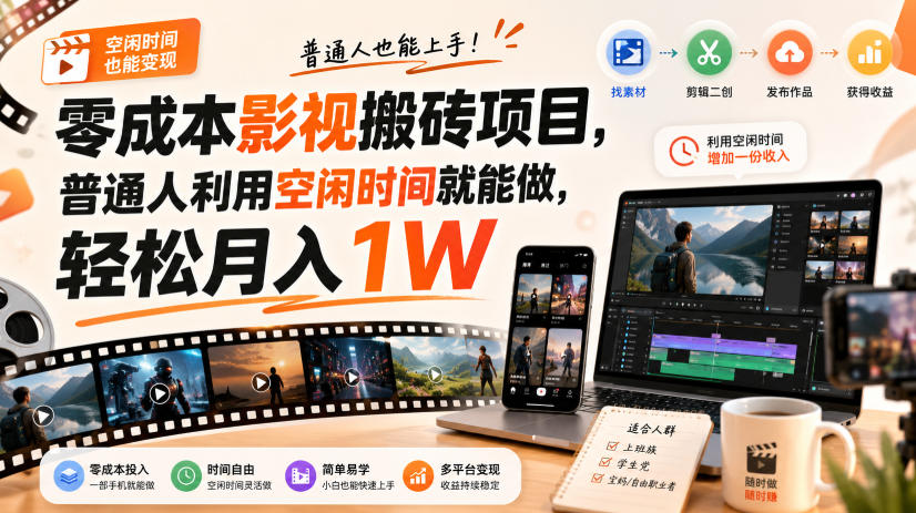 零门槛影视搬砖项目，月入万元，玩法稳定普通人可落地的长期副业！-我爱发帖
