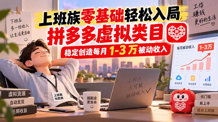 上班族零基础轻松入局，拼多多虚拟类目，稳定创造每月 1-3 万被动收入-我爱发帖