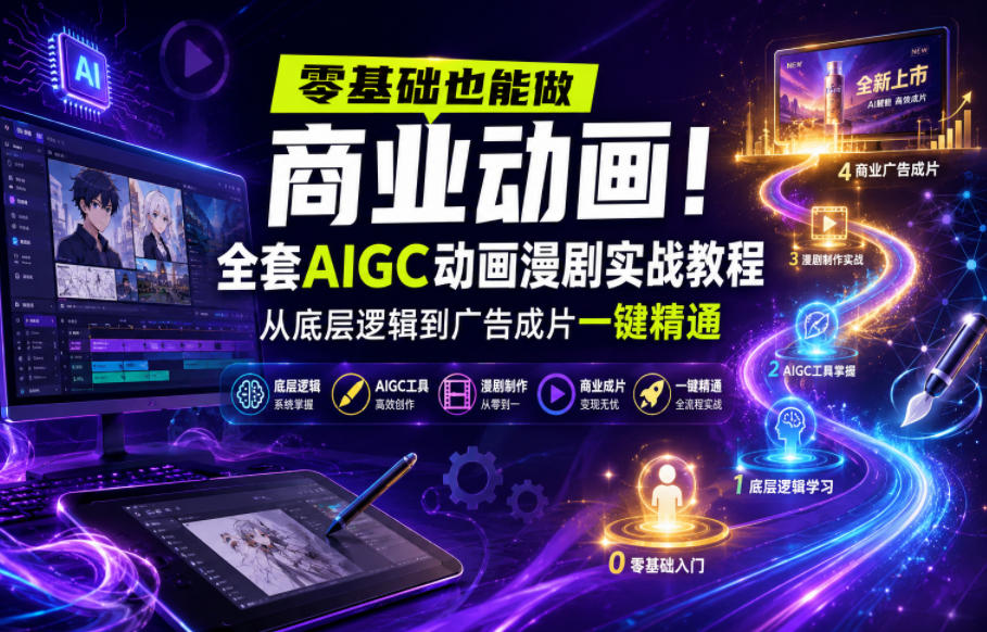 零基础也能做商业动画!全套AIGC动画漫剧实战教程,从底层逻辑到广告成片一键精通(更新0905)-旺仔资源库