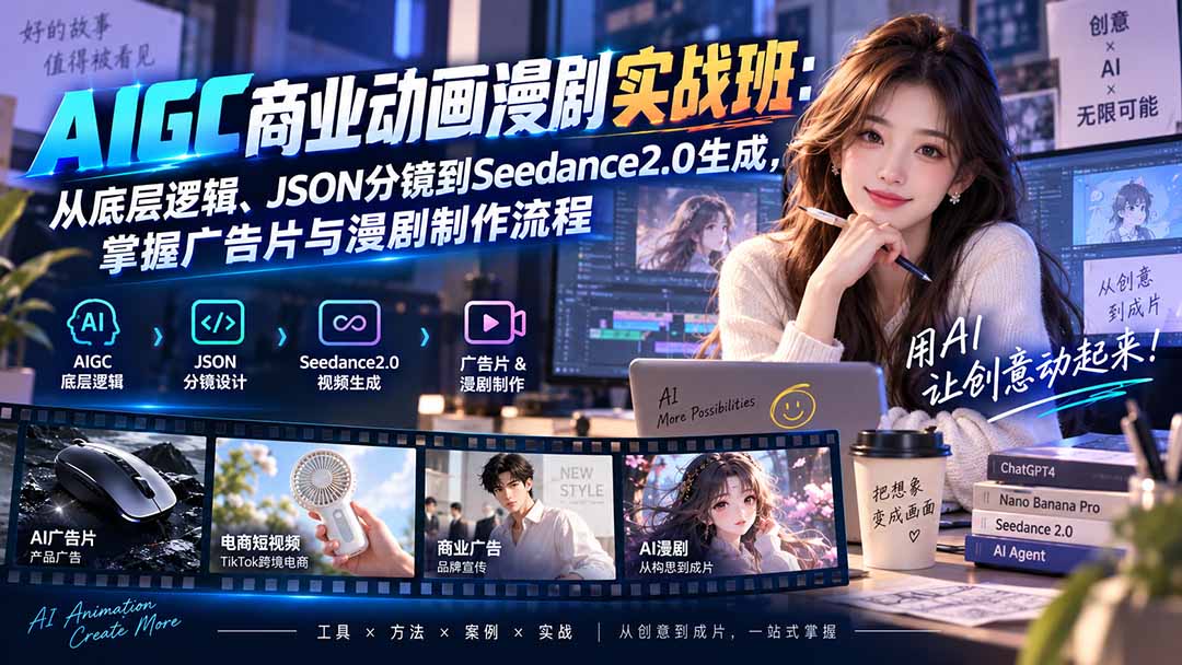 AIGC商业动画漫剧实战班-更新：从底层逻辑、JSON分镜到Seedance2.0生成，掌握广告片与漫剧制作流程-我爱发帖