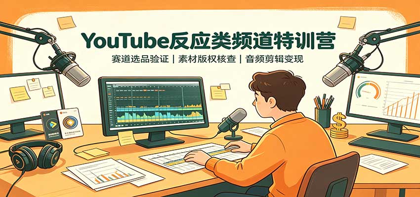YouTube反应类频道特训营：赛道选品验证，素材版权核查，音频剪辑变现