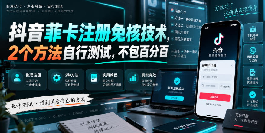 抖音菲卡注册免核技术,2个方法自行测试,不包百分百