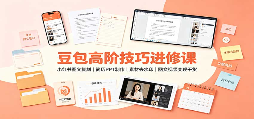 豆包高阶技巧进修课：小红书图文复刻，简历PPT制作，素材去水印，图文视频变现干货-旺仔资源库