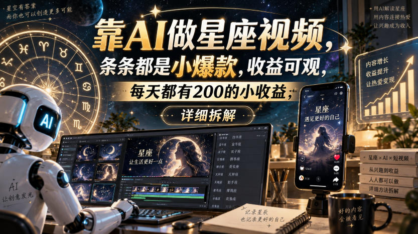 靠AI做星座视频，条条都是小爆款，收益可观，每天都有200的小收益，详细拆解-我爱发帖