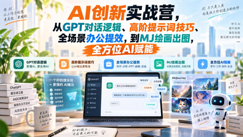 AI创新实战营，从GPT对话逻辑、高阶提示词技巧、全场景办公提效，到MJ绘画出图，全方位AI赋能-我爱发帖