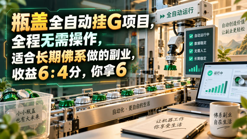 瓶盖全自动挂G项目，全程无需操作，适合长期佛系做的副业，收益6：4分，你拿6【揭秘】-旺仔资源库