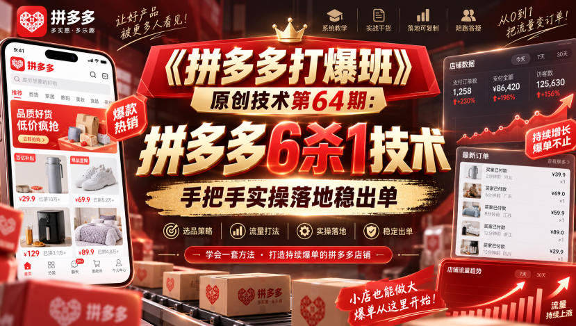 《拼多多打爆班》原创技术第64期：拼多多6杀1技术，手把手实操落地稳出单-旺仔资源库