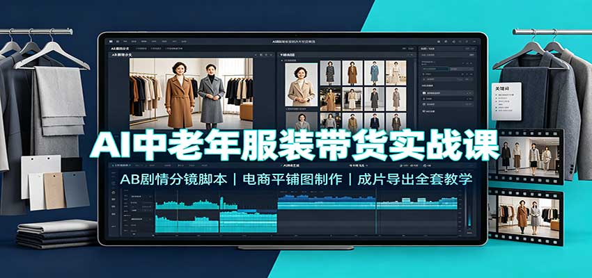 AI中老年服装带货实战课:AB剧情分镜脚本,电商平铺图制作,成片导出全套教学-旺仔资源库