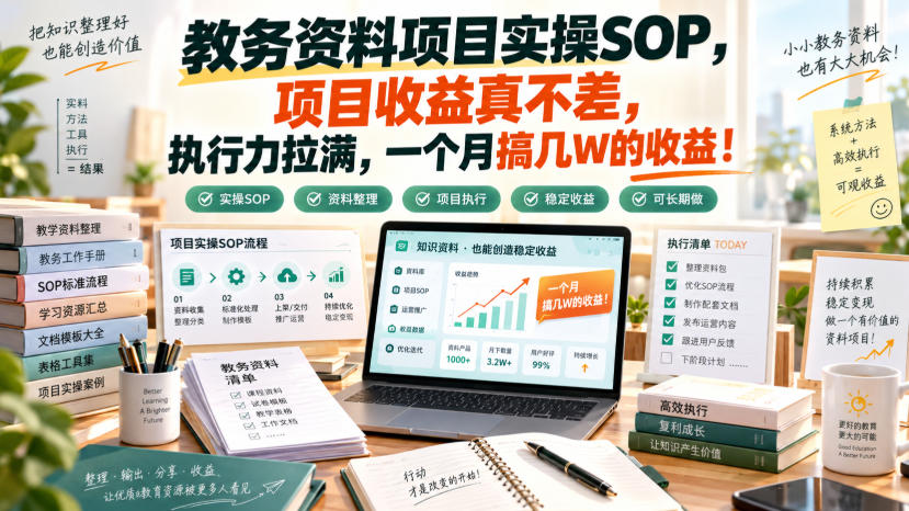 教务资料项目实操SOP，项目收益真不差，执行力拉满，一个月搞几W的收益-旺仔资源库