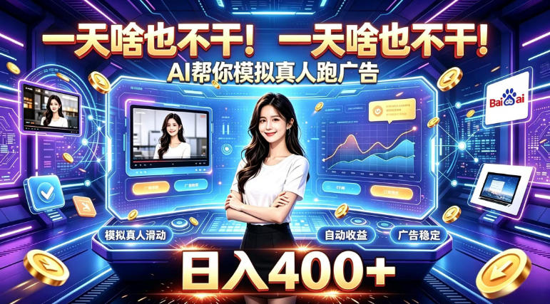 一天啥也不干！AI帮你模拟真人跑广告，稳定日入400+，实现真正被动变现【揭秘】-旺仔资源库