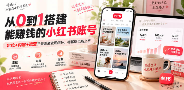 从0到1搭建能賺钱的小红书账号，定位+内容+运营三天跑通变现闭环-我爱发帖