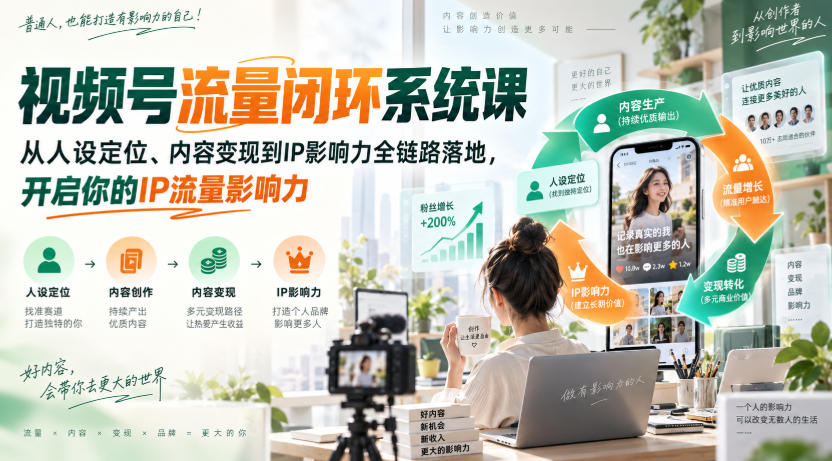 视频号流量闭环系统课，从人设定位、内容变现到IP影响力全链路落地，开启你的IP流量影响力-旺仔资源库