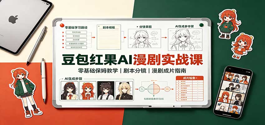 豆包红果AI漫剧实战课：零基础保姆教学，剧本分镜，漫剧成片指南-我爱发帖