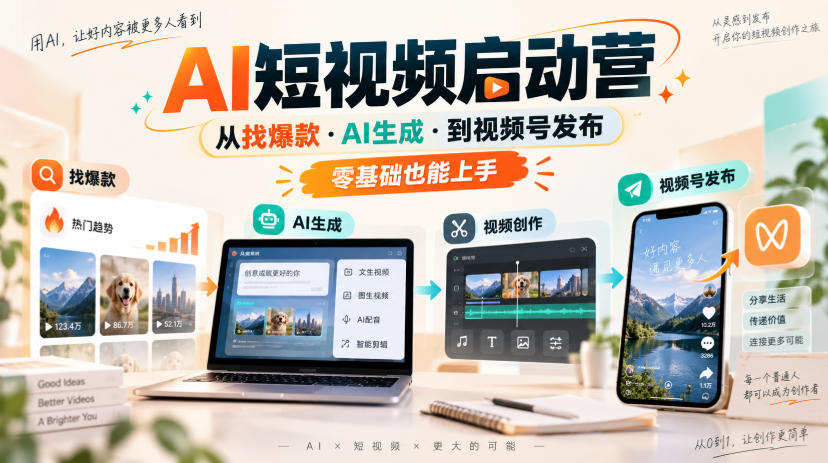 AI短视频启动营，从找爆款·AI生成·到视频号发布，零基础也能上手-旺仔资源库