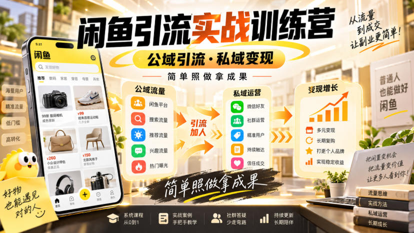 闲鱼引流实战训练营,公域引流·私域变现,简单照做拿成果-我爱发帖