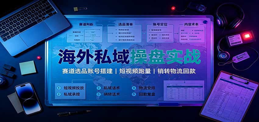 海外私域操盘实战：赛道选品账号搭建，短视频跑量，销转物流回款-旺仔资源库