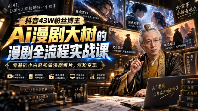抖音43W粉丝博主Ai漫剧大树的漫剧制作全流程实战课，零基础小白轻松做漫剧短片，涨粉变现-我爱发帖