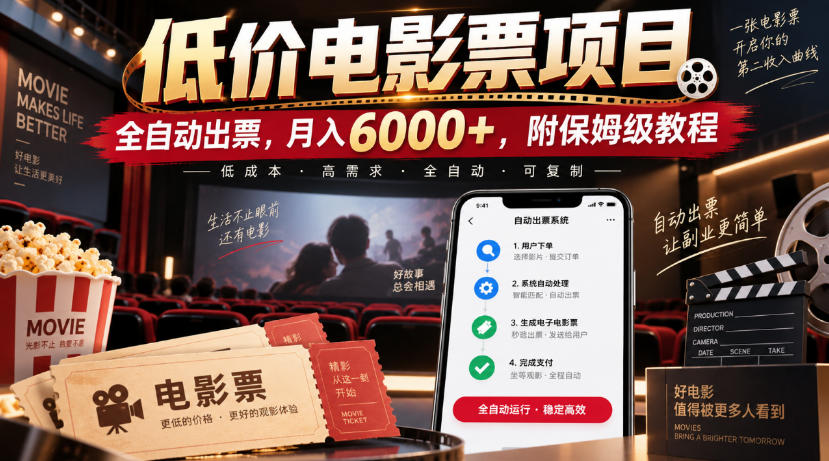 低价电影票项目，全自动出票，月入6000+，附保姆级教程【揭秘】-我爱发帖
