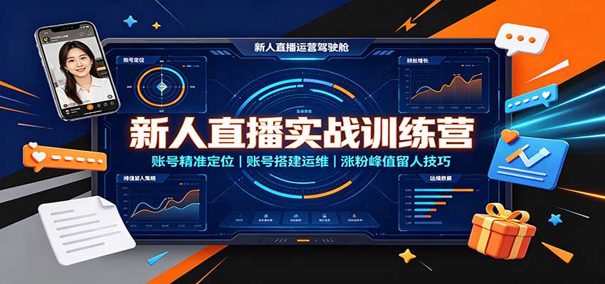 新人直播实战训练营：账号精准定位，账号搭建运维，涨粉峰值留人技巧-我爱发帖
